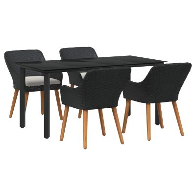vidaXL Záhradný jedálenský set s vankúšom 5 pcs Čierna polyratan