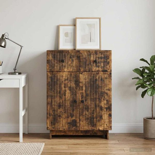 vidaXL Servírovacia skriňa so zásuvkou Dymový dub 66 x 34,5 x 90 cm