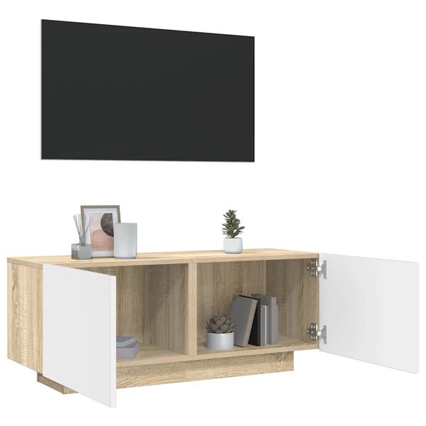vidaXL TV skrinka biela a dub sonoma 100x35x40 cm drevotrieska