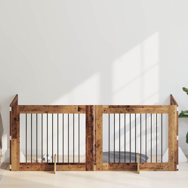 vidaXL Brána pre psov so stojanmi 4 pcs Staré drevo 100 x 80 cm
