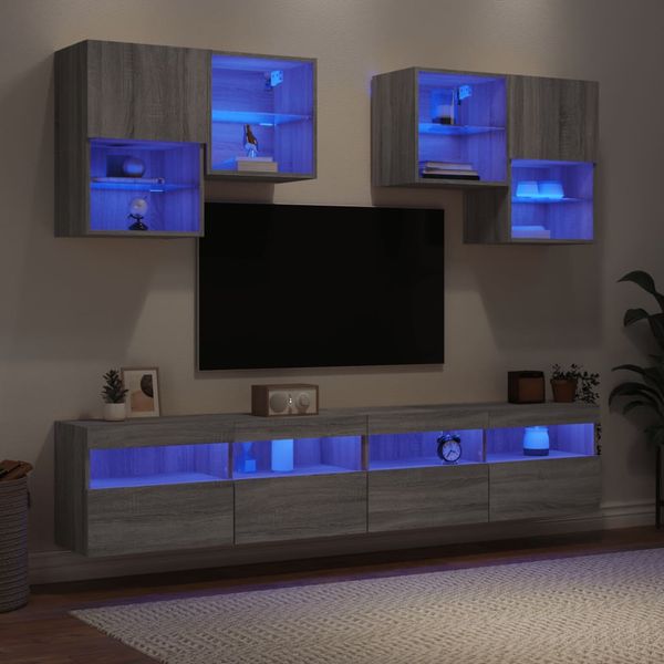 vidaXL 6-dielna súprava TV nástenných skriniek s LED sivá sonoma