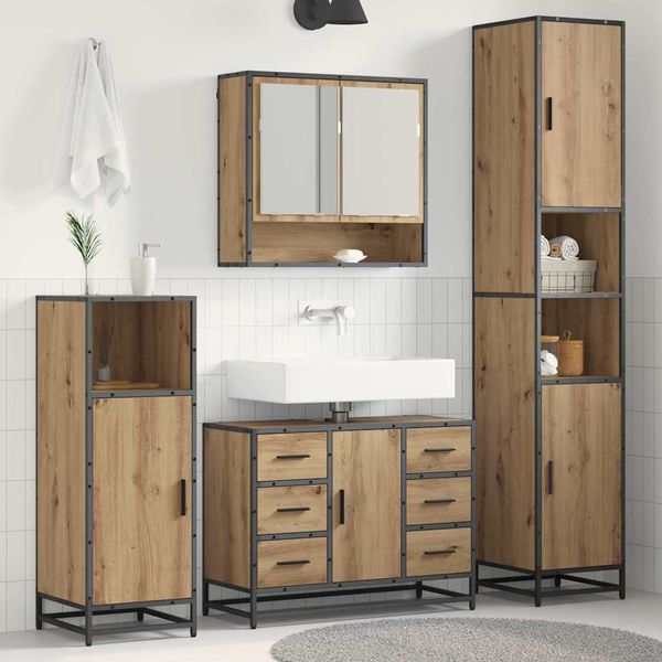 vidaXL Sada kúpeľňového nábytku 4 pcs Remeselný dub Kompozitné drevo