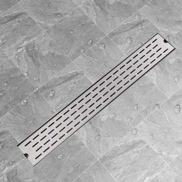 vidaXL Rovný sprchový odtok, čiarky, 830x140 mm, nerezová oceľ