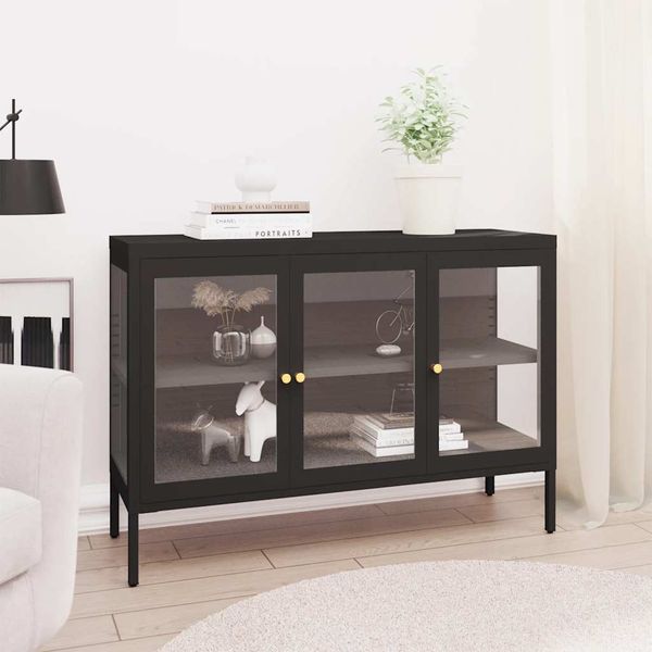 vidaXL Komoda čierna 105x35x70 cm oceľ a sklo