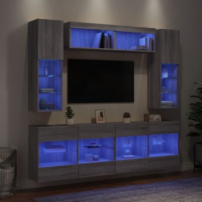 vidaXL 6-dielna súprava TV nástenných skriniek s LED sivá sonoma