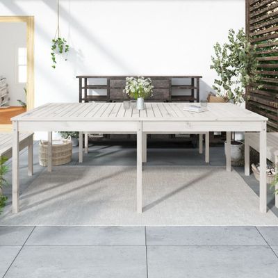 vidaXL Záhradný stolík biely 203,5x100x76 cm borovicový masív