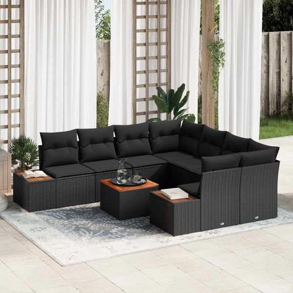 vidaXL Súprava záhradných pohoviek s vankúšom 9 pcs Čierna Poly ratan