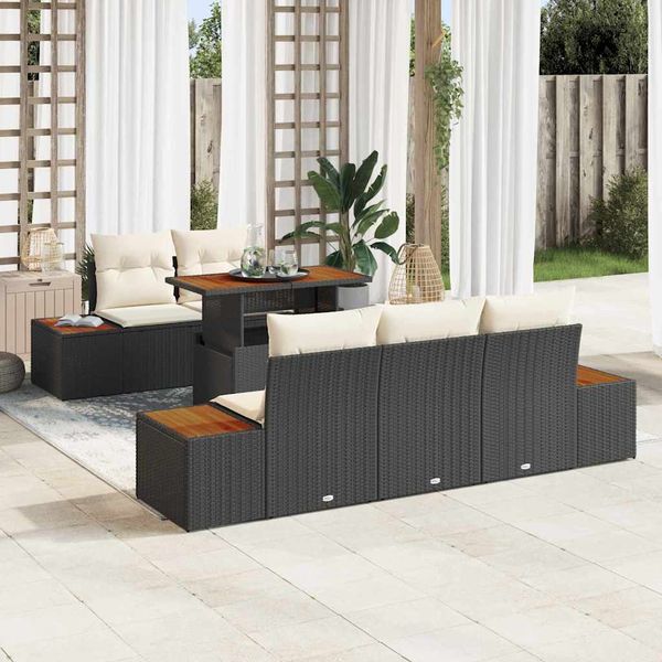 vidaXL Súprava záhradných pohoviek s úložiskom 6 pcs Čierna Poly ratan