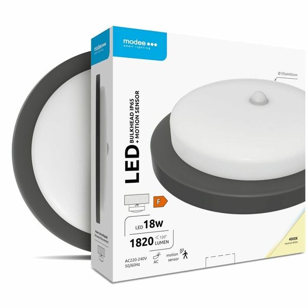 Modee LED Bulkhead Round prepážkové okrúhle svetlo 18W 4000K 1820lm, čierna PIR (ML-BH4000K18WRS-B)