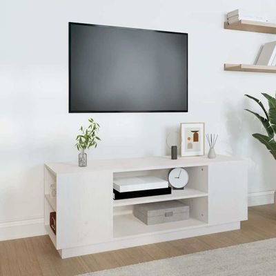 vidaXL TV skrinka biela 110x35x40,5 cm masívna borovica