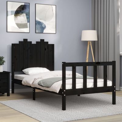 vidaXL Rám postele s čelom čierny 90x190 cm masívne drevo