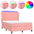 vidaXL Posteľný rám boxsping s matracom a LED ružový 140x190 cm zamat