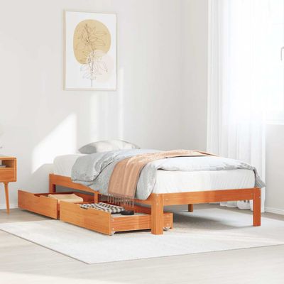 vidaXL Posteľný rám so zásuvkami voskovohnedý 75x190 cm masív.borovica