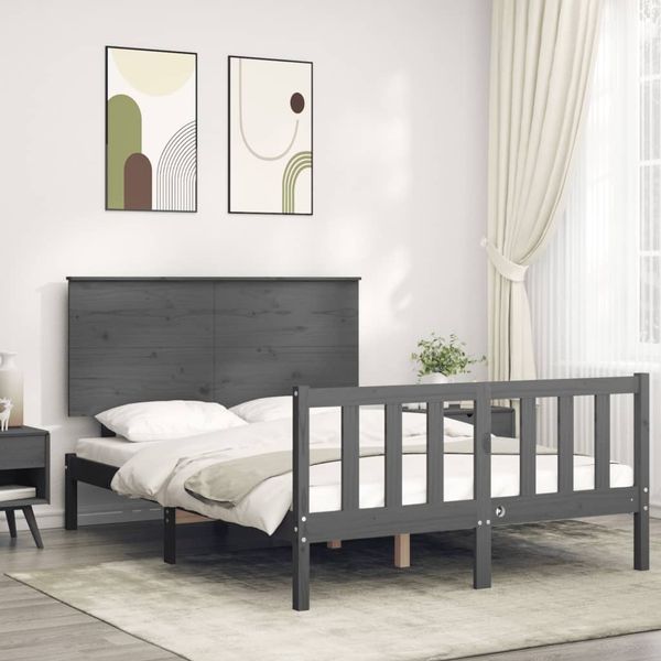 vidaXL Rám postele s čelom sivý 140x190 cm masívne drevo