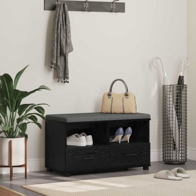 vidaXL Predsieňová lavica s vankúšom Čierny Dub 80 x 38 x 46 cm