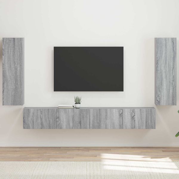 vidaXL Sada nástenného kabinetu na TV Nástenný 4 pcs Sivý Sonoma