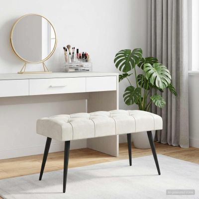 vidaXL Lavica s gombíkovým prešívaním Krémová 80 x 40 x 46 cm Zamat