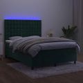 vidaXL Posteľný rám boxsping matrac a LED tmavozelený 140x190 cm zamat