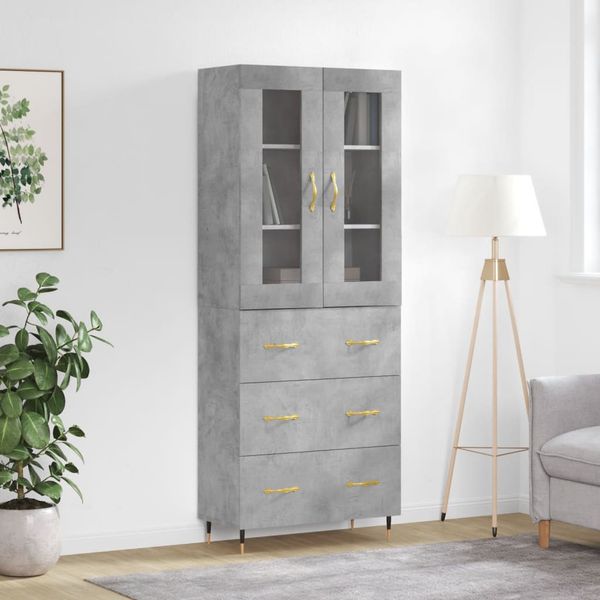 vidaXL Vysoká skrinka betónová sivá 69,5x34x180 cm spracované drevo