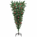 vidaXL Obrátený umelý vianočný stromček s guľami Zelená 150 cm PVC