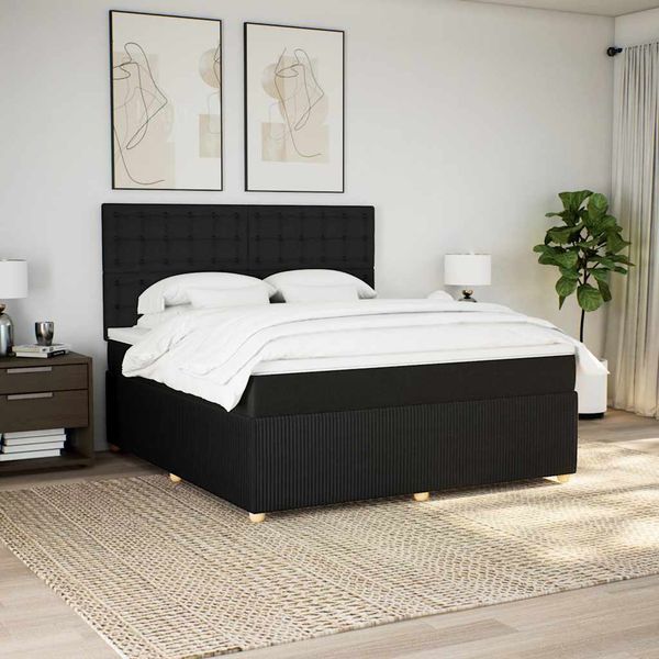 vidaXL Posteľný rám boxspring s matracom čierny 180x200 cm látka