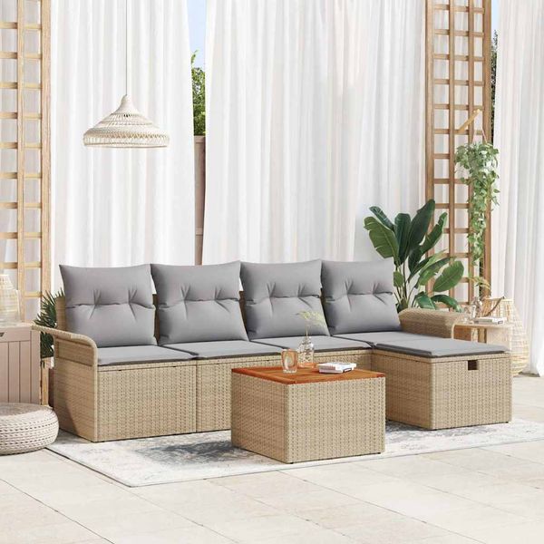 vidaXL Súprava záhradných pohoviek s vankúšom 6 pcs Béžová Poly ratan