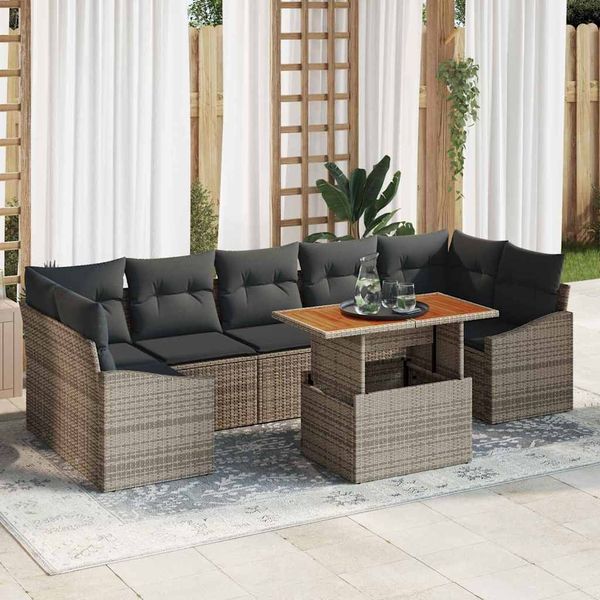 vidaXL Záhradný jedálenský set s vankúšom 8 pcs Sivá a hnedá
