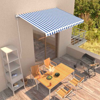 vidaXL Ručná zaťahovacia markíza 350x250 cm modrá a biela