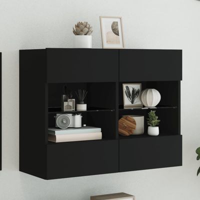 vidaXL TV nástenná skrinka s LED svetlami čierna 78,5x30x60,5 cm