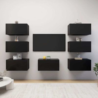 vidaXL TV skrinky 7 ks, čierne 30,5x30x60 cm, kompozitné drevo