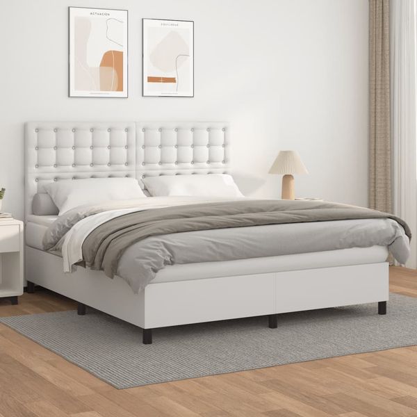 vidaXL Boxspring posteľ s matracom biela 160x200 cm umelá koža