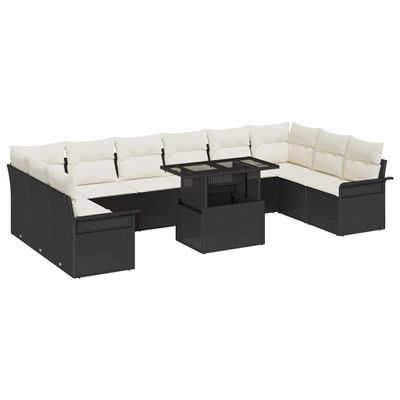 vidaXL Súprava záhradných pohoviek s vankúšom 11 pcs Čierna Poly Ratan