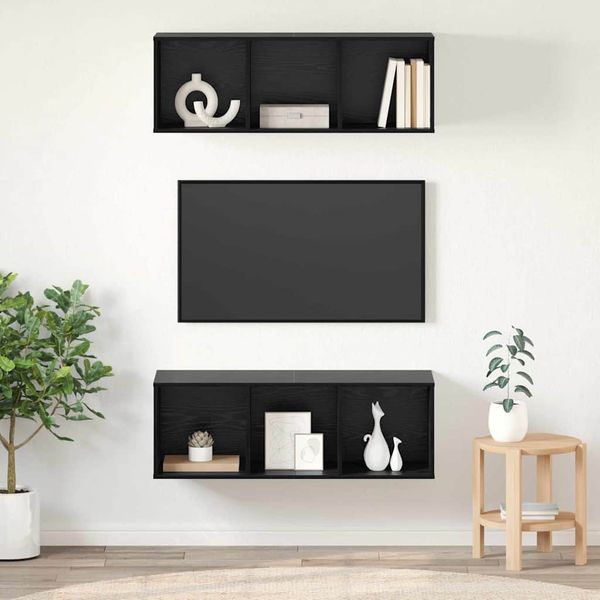 vidaXL Zostava TV skriniek Nástenný 2 pcs Čierny dub 37 x 37 x 107 cm