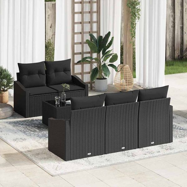 vidaXL Sada pohoviek s vankúšom s vankúšom 6 pcs Čierna polyratan
