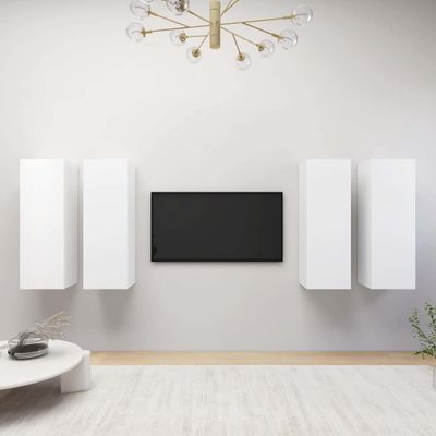 vidaXL TV skrinky 4 ks, biele 30,5x30x90 cm, kompozitné drevo