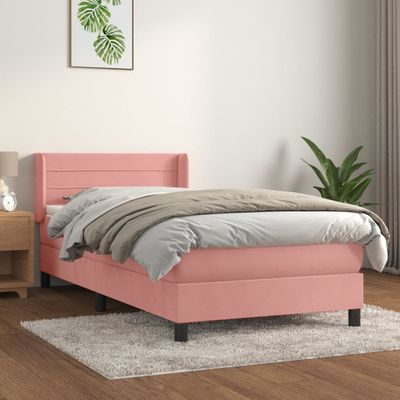 vidaXL Posteľný rám boxsping s matracom ružový 100x200 cm zamat
