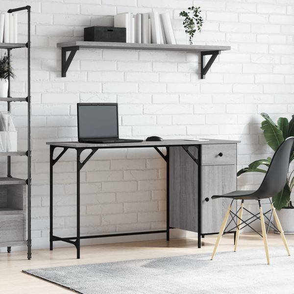 vidaXL Počítačový stôl sivý sonoma 131x48x75 cm kompozitné drevo