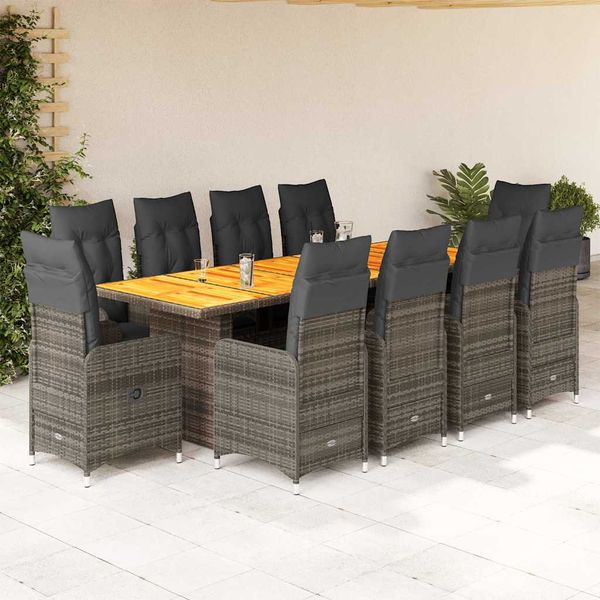 vidaXL 11-dielna záhradná bistro súprava s vankúšmi sivá polyratan