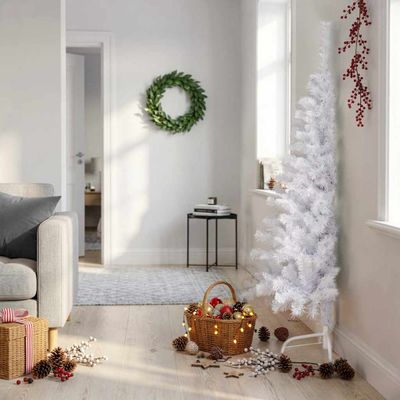 vidaXL Umelý polovičný vianočný stromček+stojan, biely 150 cm, PVC