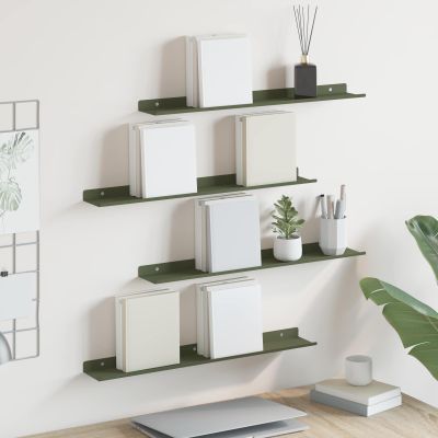 vidaXL Závesná polica 4 ks Olivová zelená 60 x 8,5 x 2,5 cm Oceľ