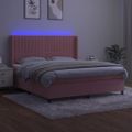 vidaXL Posteľný rám boxsping s matracom a LED ružový 180x200 cm zamat
