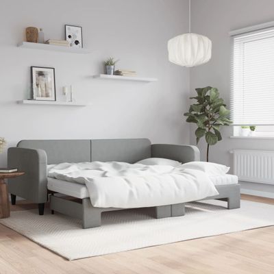 vidaXL Rozkladacia denná posteľ s matracmi bledosivá 90x190 cm látka