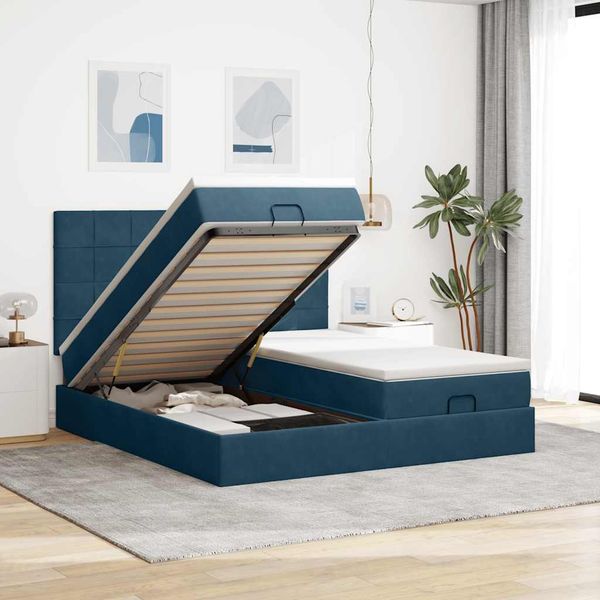 vidaXL Osmanský rám postele s matracmi tmavomodrá 200x200 cm zamat
