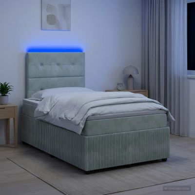 vidaXL LED boxspring posteľ s matracom Svetlosivá 120 x 200 cm Zamat