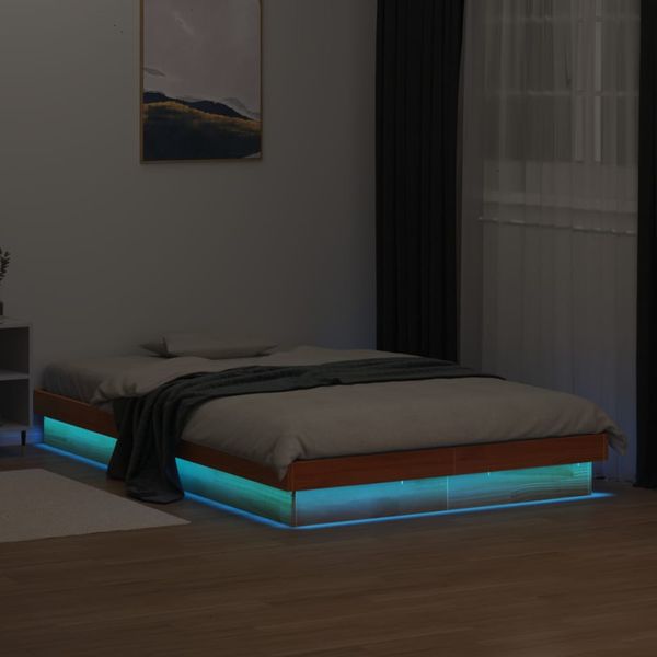 vidaXL LED posteľný rám voskovo hnedý 135x190 cm masívna borovica