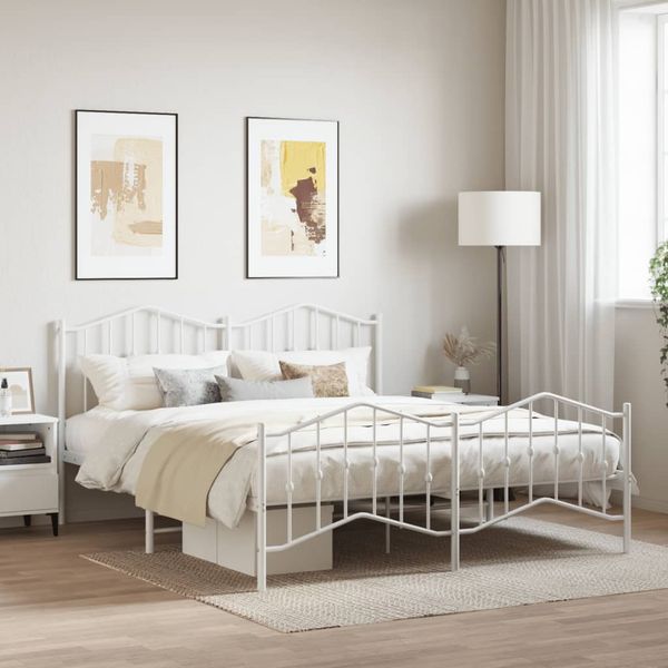 vidaXL Kovový rám postele s predným a zadným čelom biely 180x200 cm