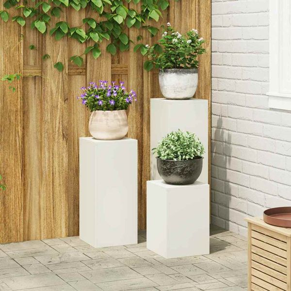 vidaXL Stojan na rastliny 3 pcs Biela Oceľ