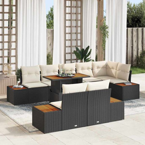 vidaXL Záhradný jedálenský set s vankúšom 9 pcs Čierna a béžová