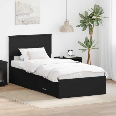 vidaXL Rám postele so zásuvkou Čierna 90 x 200 cm Kompozitné drevo