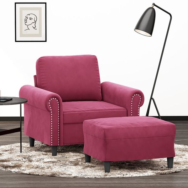 vidaXL Kreslo s podnožkou vínovo-červené 60 cm zamat
